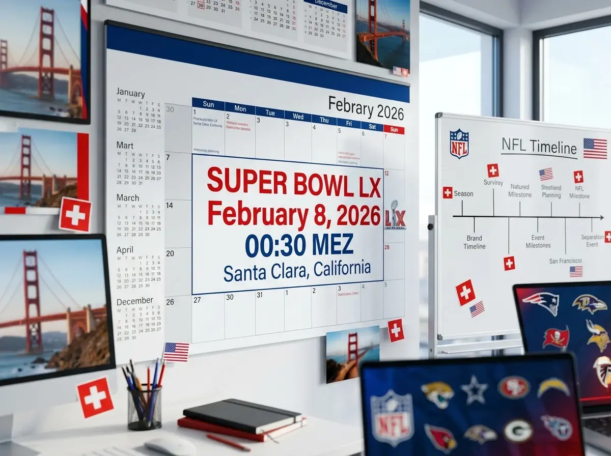 Super Bowl LX 2026 Wettkalender für Schweizer: Anpfiff 00:30 MEZ am 8. Februar 2026 im Levi's Stadium Santa Clara